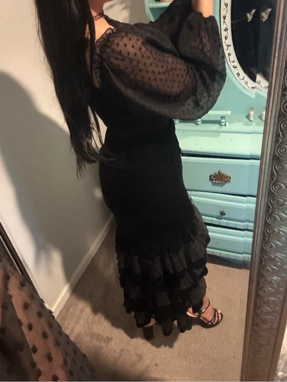 ROMWE Black Velvet High-Low Ruffle Skirt - Picture 6 of 7